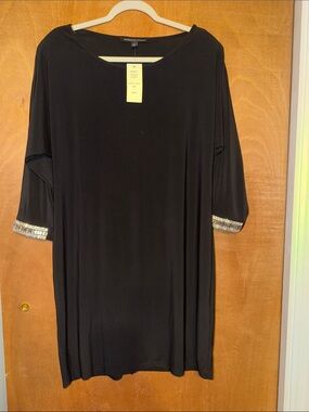 Alfani Black Midi Shift Dress with Beaded Cuffs